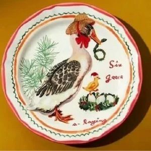 Anthropologie Nathalie Lete Six Geese-A-Laying Holiday Plate, Brand new in Box